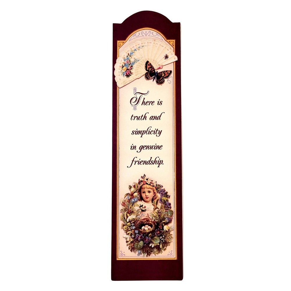 Vintage 90s Friendship Bookmark Victorian Girl fan butterfly, 1991 Artworks VS02